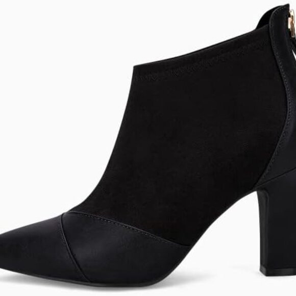 Womens Ankle Booties Faux Leather Suede Pointed Toe High Heel Zipper Shoes - Picture 4 of 6